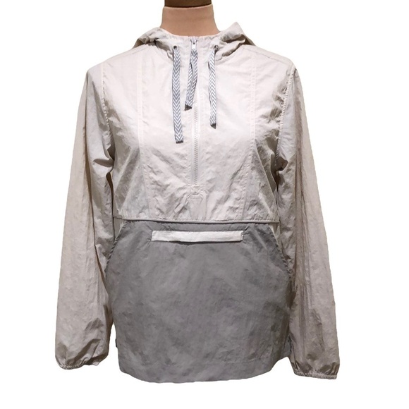 NWOT Thred & Supply Windbreaker Hooded Anorak Jacket Size Small Cream Gray - Picture 1 of 10